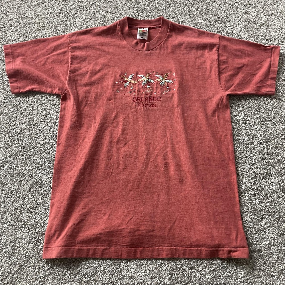 Fruit Of The Loom Shirt Mens Large Red Orlando Florida Palm Graphic Tee T-Shirt